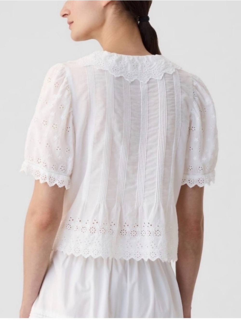 White Eyelet Button-Front Short Sleeve Top - Picture 3 of 13